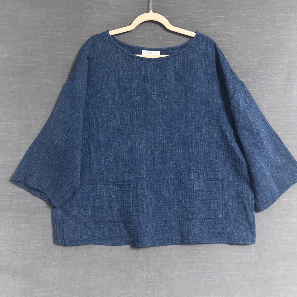 Pure J Jill Top XL Relaxed Blue Organic Cotton Boxy Lagenlook Gauzy Coastal